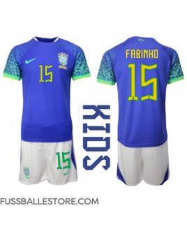 Günstige Brasilien Fabinho #15 Auswärts Trikotsatzt Kinder WM 2022 Kurzarm (+ Kurze Hosen)